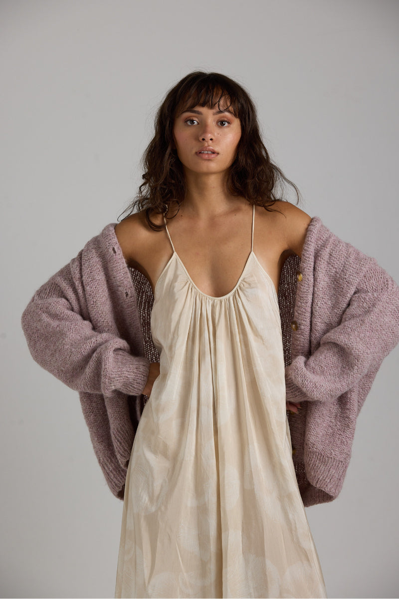 Purple Coco cardigan by First Born Knits, featuring soft knit fabric and a cozy, stylish design.