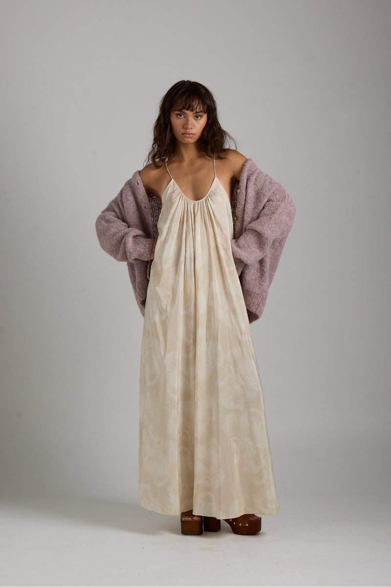 Purple Coco cardigan by First Born Knits, soft knitted women's cardigan with a relaxed fit and textured design.