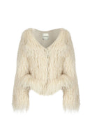 Beige fitted fur jacket by Tayfun Kaba, showcasing a stylish warm jacket with a tailored fit and plush fur details.