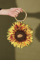 Sarah's Bag Grand Sunflower Flapper Top Handle Bag featuring a vintage-inspired sunflower design and elegant handle detailing.
