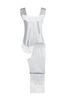 Women's silk lace pajama set by MANITO featuring a grey flapper style design, soft fabric, and elegant lace details.