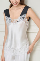 White silk lace women's pajama set by MANITO featuring elegant flapper-inspired design and comfortable fit.