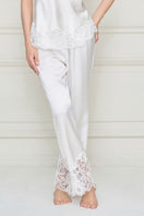 White silk lace flapper women's pajama set by MANITO, featuring elegant lace details and comfortable pajama design.