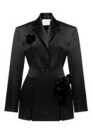 Black Fleur blazer by MATTERS, tailored blazer with a sleek fit, featuring lapel collar and stylish design details.