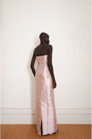Pink Flicker Gown by Yassmin Saleh, back view showing flowing fabric and elegant design details.