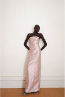 Pink Flicker Gown by Yassmin Saleh, front view showcasing elegant design and flowing fabric.