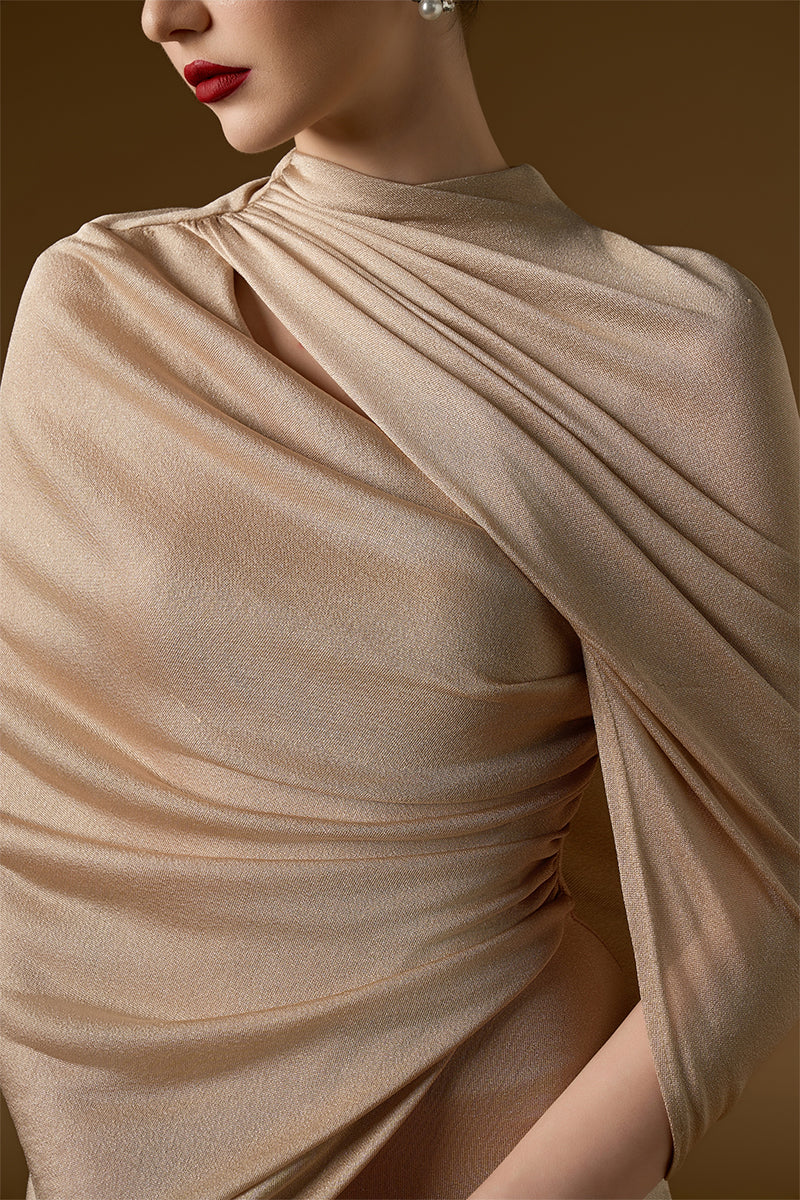 BONNIE SHIMMER JERSEY MAXI DRESS IN BEIGE | CULT MIA | I.H.F BONNIE SHIMMER JERSEY MAXI DRESS IN BEIGE | CULT MIA | I.H.F