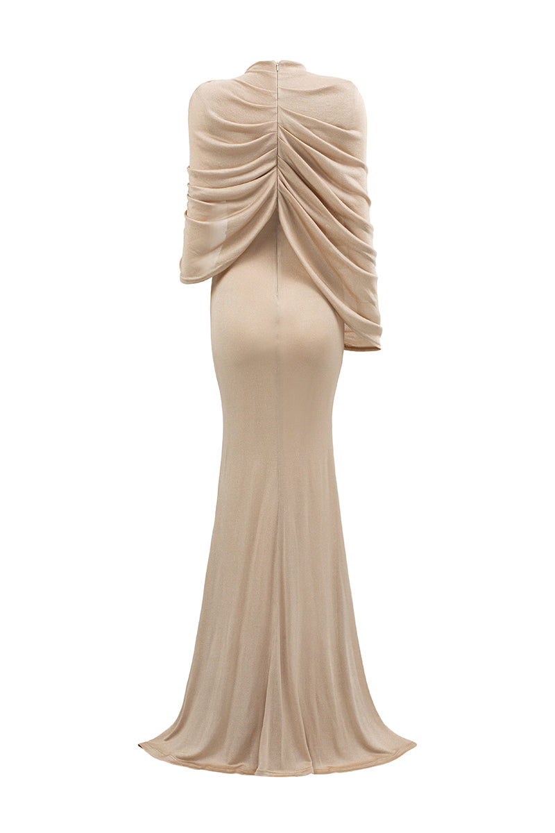 BONNIE SHIMMER JERSEY MAXI DRESS IN BEIGE | CULT MIA | I.H.F BONNIE SHIMMER JERSEY MAXI DRESS IN BEIGE | CULT MIA | I.H.F