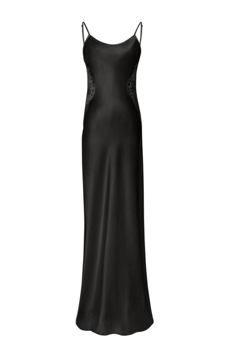 FLORA SILK SLIP LONG DRESS IN BLACK - CULT MIA