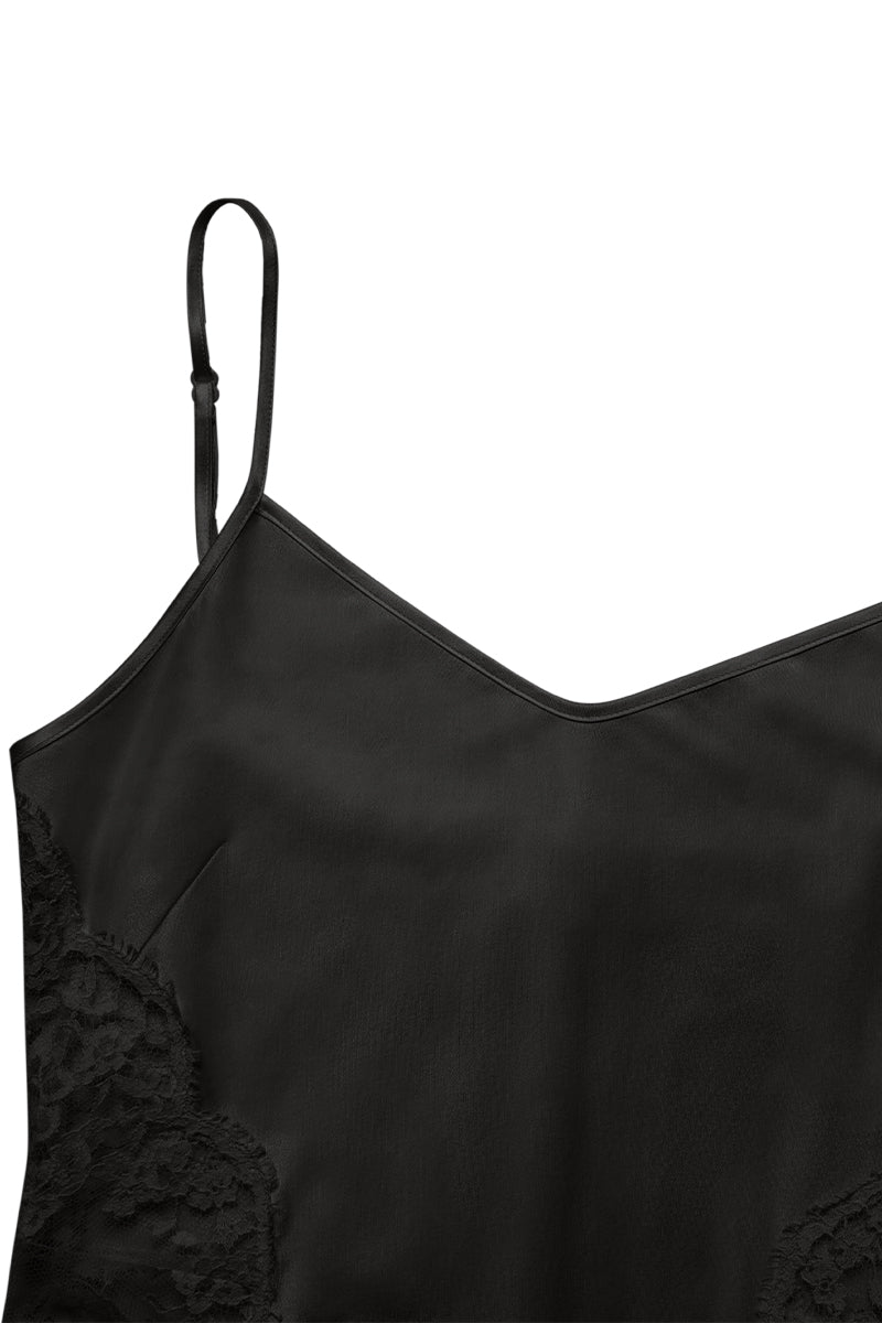 FLORA SILK SLIP LONG DRESS IN BLACK - CULT MIA