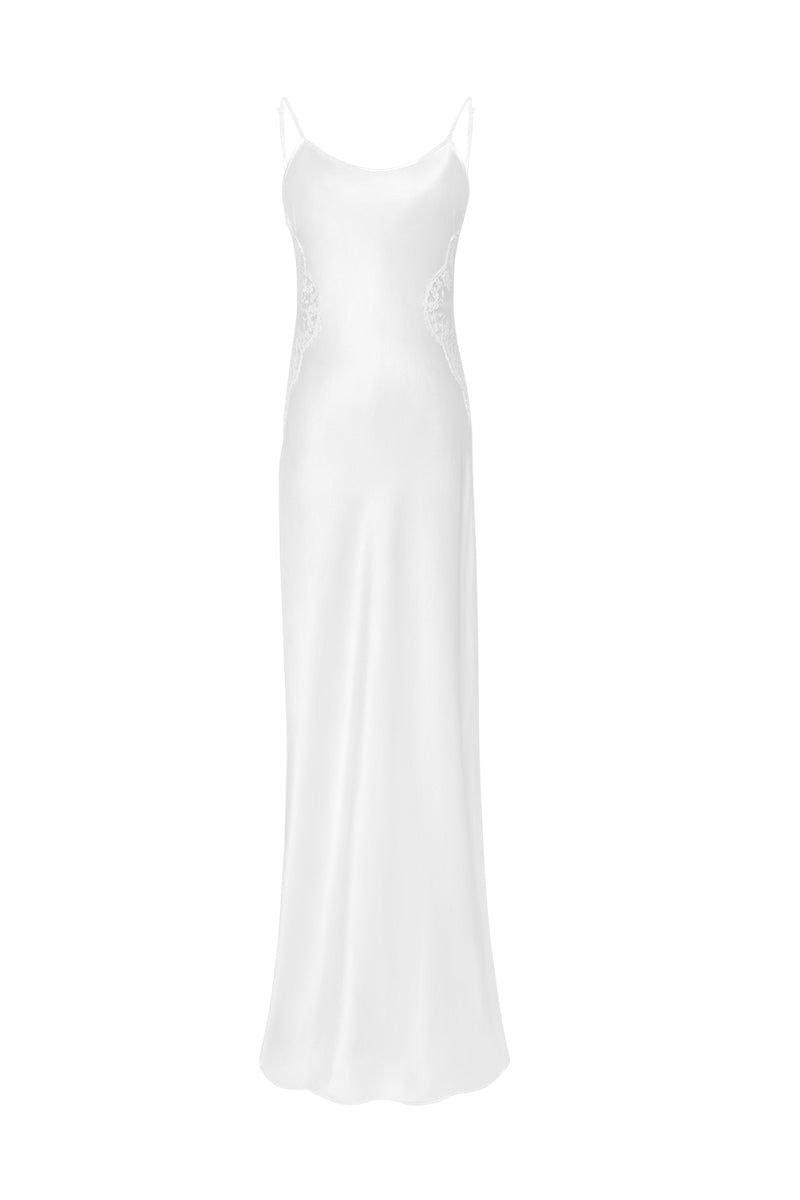 FLORA SILK SLIP LONG DRESS IN WHITE - CULT MIA