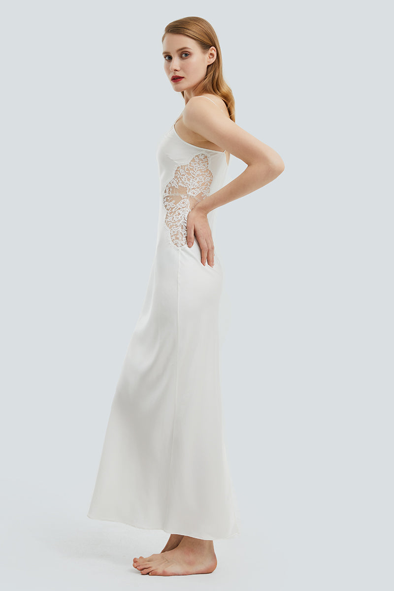 FLORA SILK SLIP LONG DRESS IN WHITE - CULT MIA