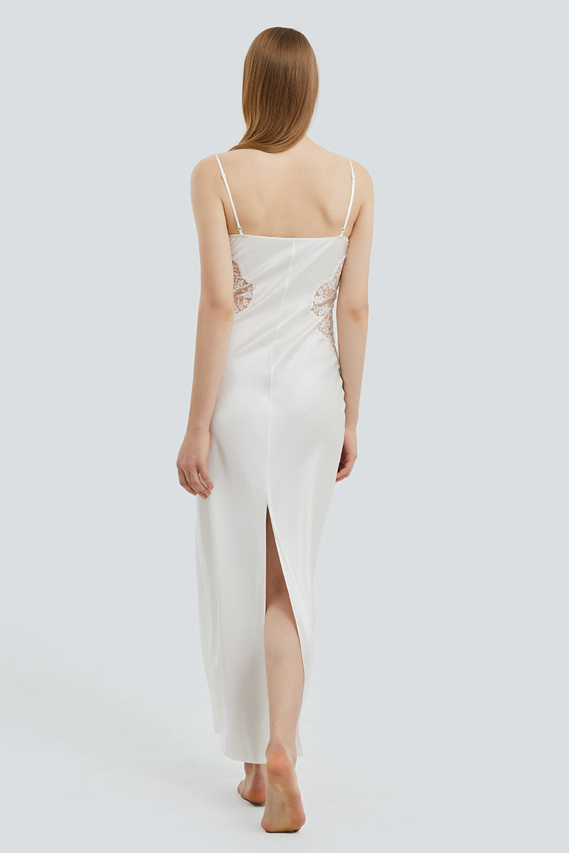 FLORA SILK SLIP LONG DRESS IN WHITE - CULT MIA
