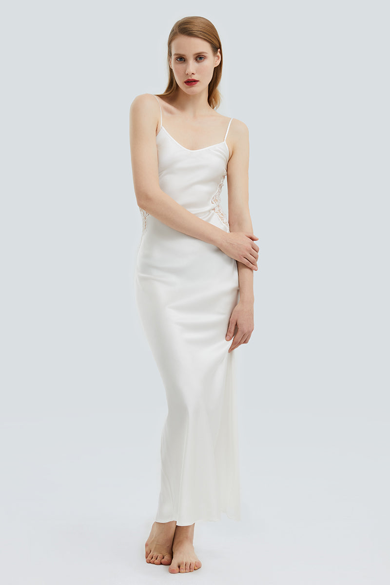 FLORA SILK SLIP LONG DRESS IN WHITE - CULT MIA