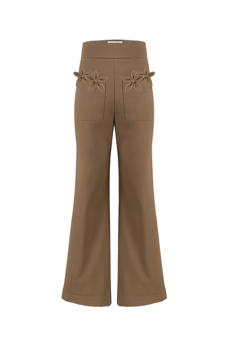 FLORAL PANTS IN TAN - CULT MIA