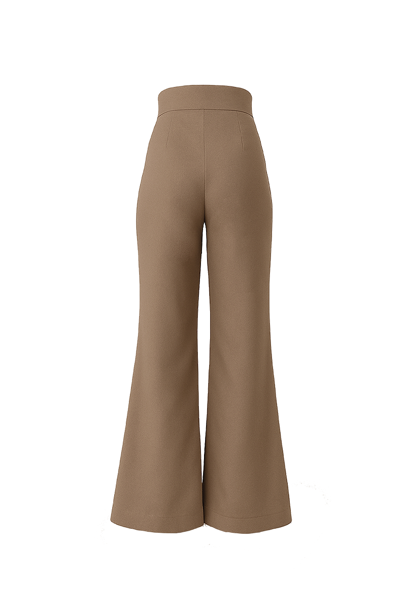 Tan floral pants by ANA + MARIA with a relaxed fit and vibrant floral pattern, shown on a model.