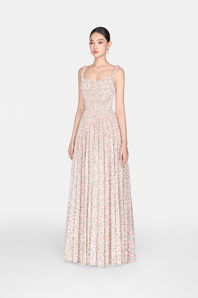 FLORAL PLEATED MAXI DRESS - CULT MIA