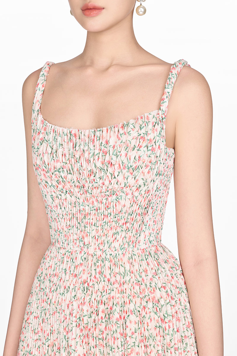 FLORAL PLEATED MAXI DRESS - CULT MIA