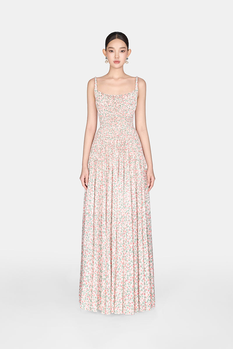 FLORAL PLEATED MAXI DRESS - CULT MIA