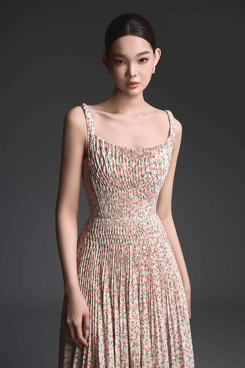 FLORAL PLEATED MAXI DRESS - CULT MIA