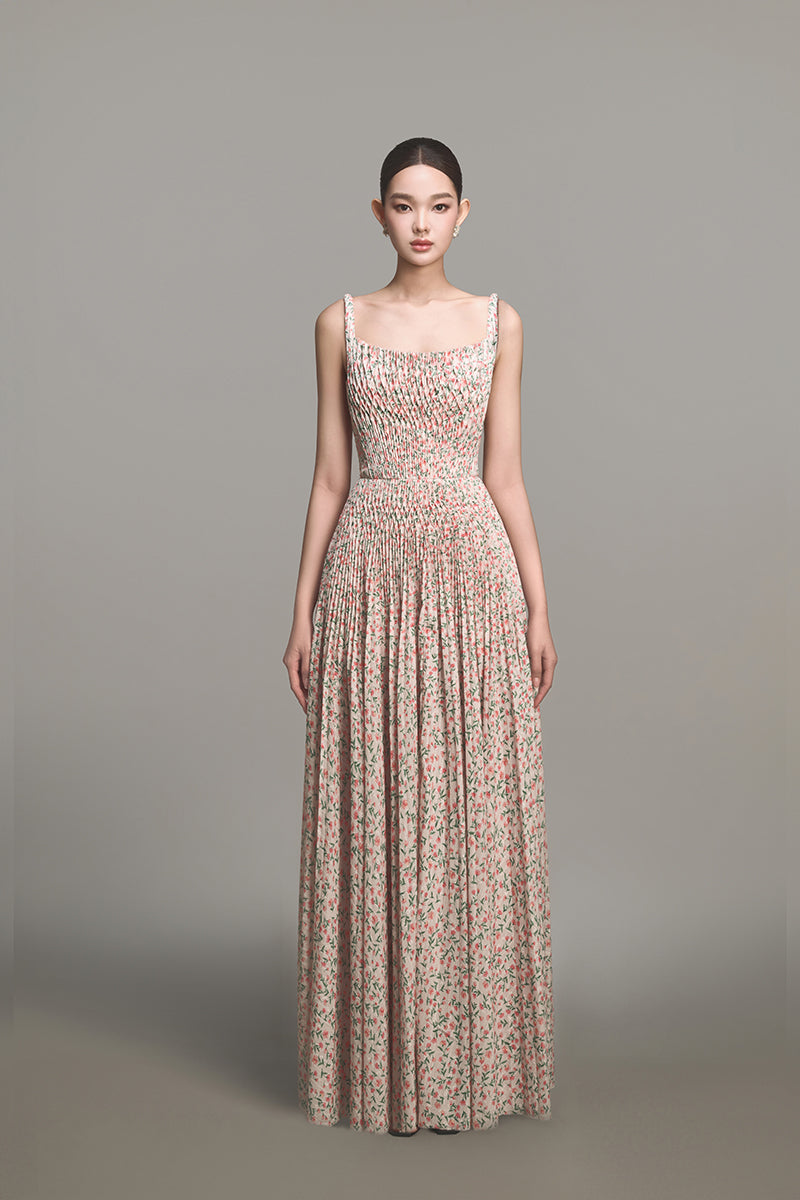 FLORAL PLEATED MAXI DRESS - CULT MIA