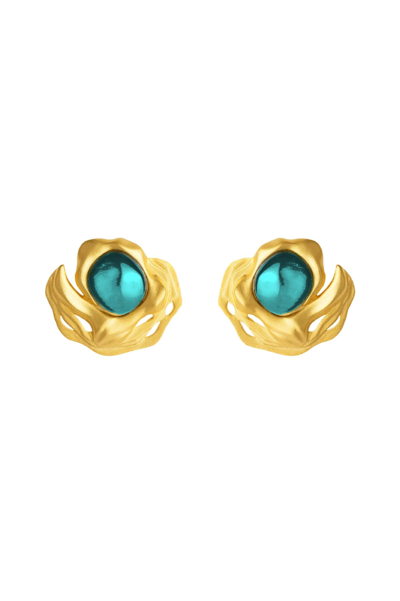 Gold and blue flow earrings by Jude Benhalim featuring sleek, modern design with flowing shapes and elegant finish.