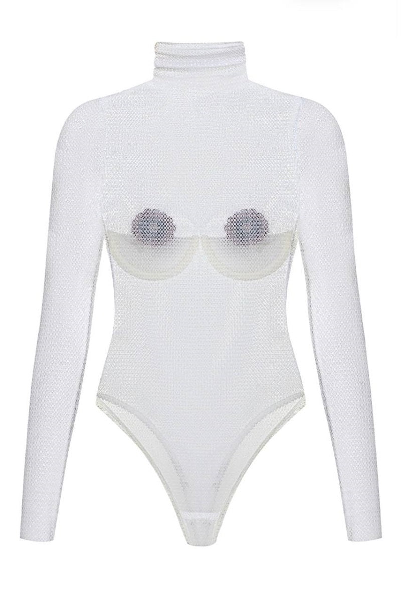FLOWER BODYSUIT IN WHITE - CULT MIA