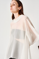 LECIA flowing draped shirt in soft fabric, featuring relaxed fit and elegant drape, shown on a mannequin.