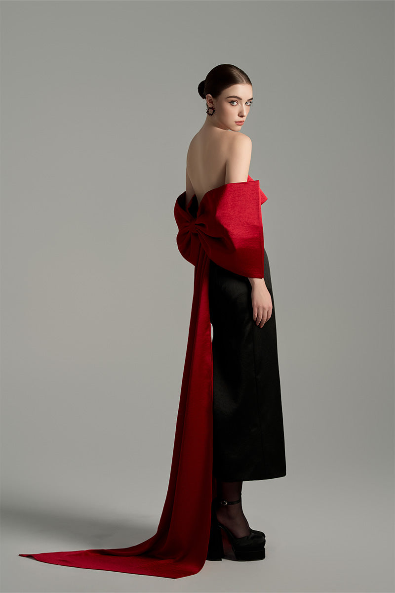 midi dress with big bow on back Red Maxi Dress With Open Back And Bow