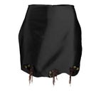 Black fold skirt by Yassmin Saleh, stylish mini skirt with a fold detail, shown from the front.