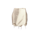 White fold mini skirt by YASSMIN SALEH, shown with front ghost fold detail on a mannequin.