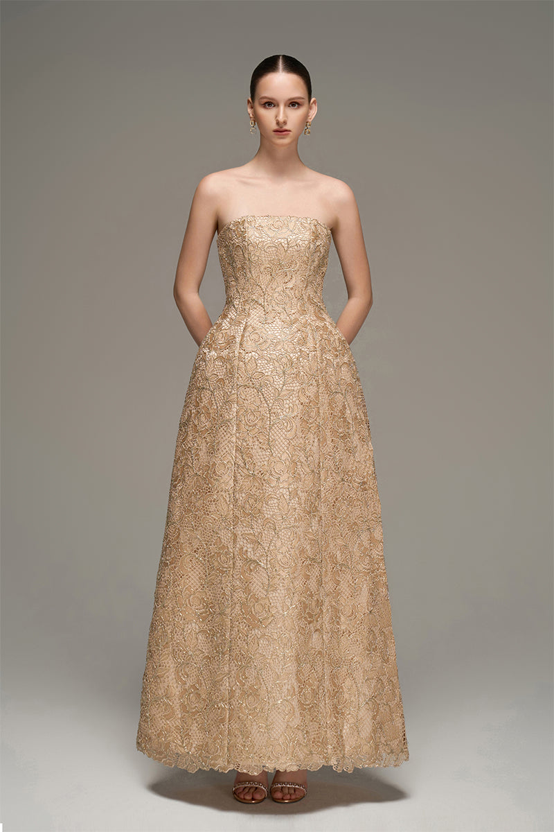 BUSTIER LACE MAXI DRESS IN BEIGE | CULT MIA | I.H.F Studio BUSTIER LACE MAXI DRESS IN BEIGE | CULT MIA | I.H.F Studio
