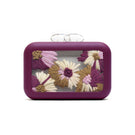 Sy&Vie Folhata Flora Grid Burgundy clutch bag with floral pattern and structured design, perfect for elegant occasions.