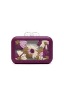 Sy&Vie Folhata Flora Grid Burgundy clutch bag with floral pattern and structured design, perfect for elegant occasions.