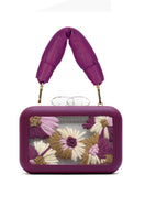 Sy&Vie Folhata Flora Grid Burgundy clutch with floral design, compact and stylish accessory for evening occasions.