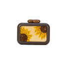 Brown clutch with sunflower embroidery from Sy&Vie, featuring a stylish design and compact size for everyday or evening use.