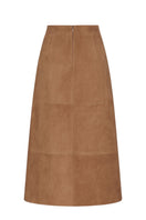 ZUT tan maxi skirt with flowy fabric and high waist, styled for casual or dressy occasions.