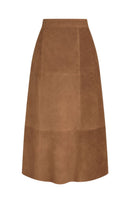 ZUT tan maxi skirt with flowing fabric and waistband, styled for casual or dressy occasions.