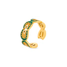 Álvaro Ávila Garcia Band Ring in green Sopo with intricate design, displayed on a white background.
