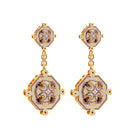 Lavender Jardin statement drop earrings by Álvaro Ávila with intricate floral design and elegant gold accents.