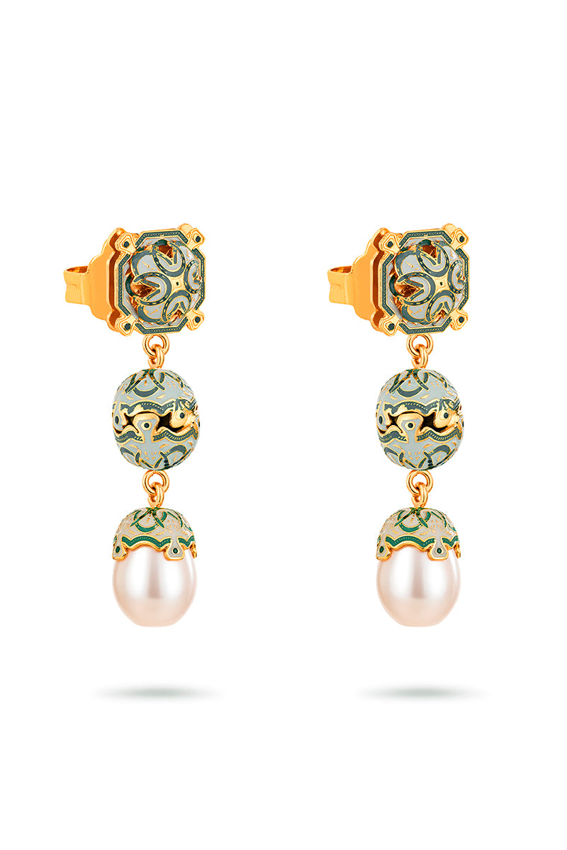 Green Lia Drop Earrings by Álvaro Ávila featuring elegant, dangling design with intricate details and a polished finish.