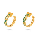 Green Sopo LAZO hoop earrings by Álvaro Ávila featuring intricate woven design and gold-tone hoops.