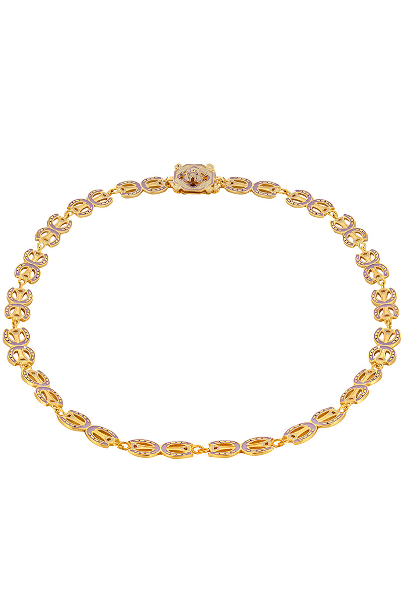 Lavender-colored Arcano Necklace by Álvaro Ávila featuring intricate pendant design on a delicate chain.