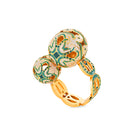 Green enamel Estrella Double Egg Ring by Álvaro Ávila featuring star-shaped design and intricate detailing.