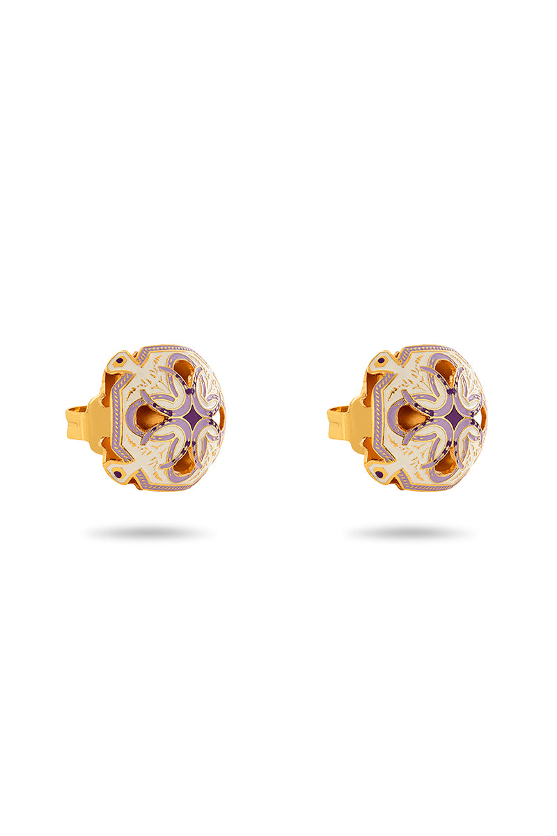 Lavender Encanto stud earrings by Álvaro Ávila featuring delicate floral design on silver studs.