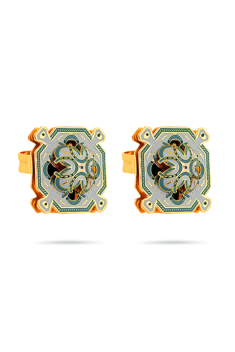 Green stud earrings by Álvaro Ávila featuring protective design, ideal for secure and stylish everyday wear.