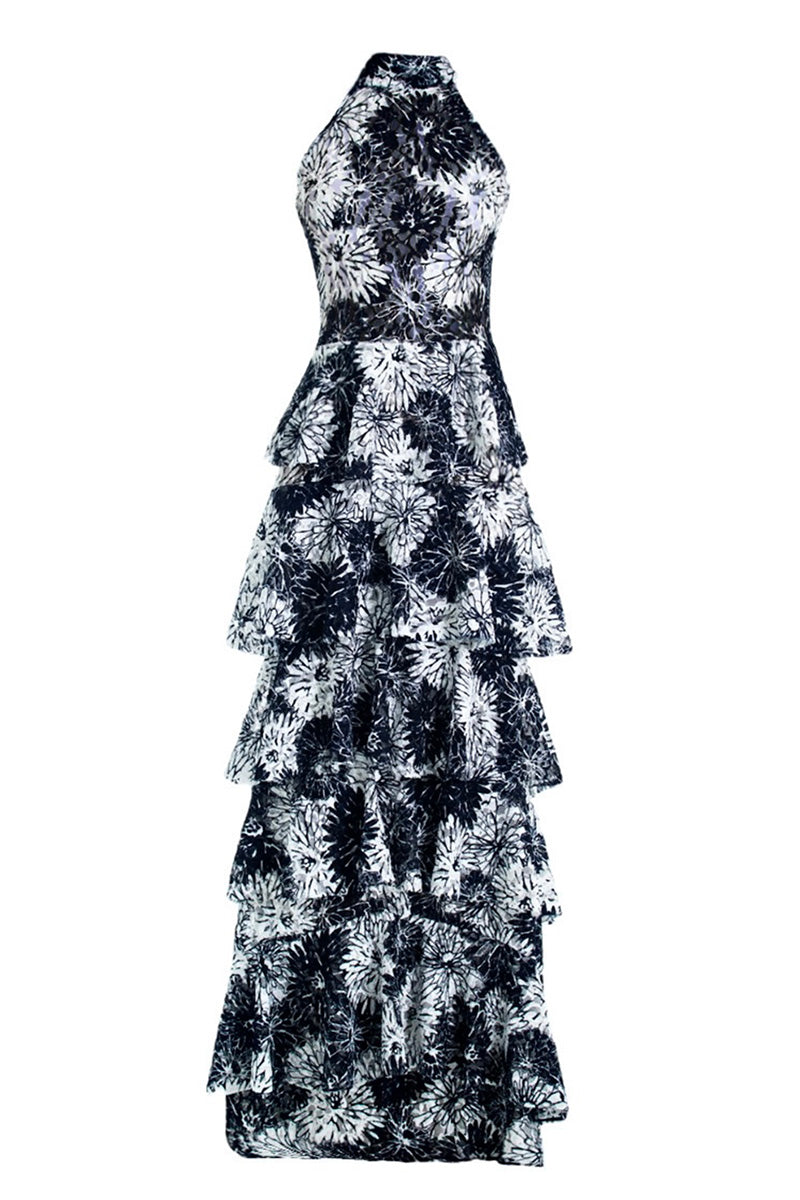 Francisco Arce blue printed gown from the KEI DRESS collection, showcasing a stylish and elegant evening dress design.