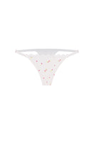 White Brazilian string underwear with a patterned design from Ellipse Lingerie, featuring delicate fabric and minimal coverage.