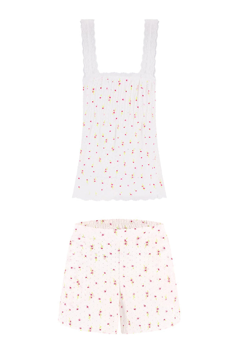 Ellipse Lingerie dreamer pajama shorts set with white pattern, comfortable sleepwear featuring a relaxed fit and soft fabric.