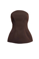 Found crepe brown corset top by Yassmin Saleh, featuring a fitted design and stylish silhouette.